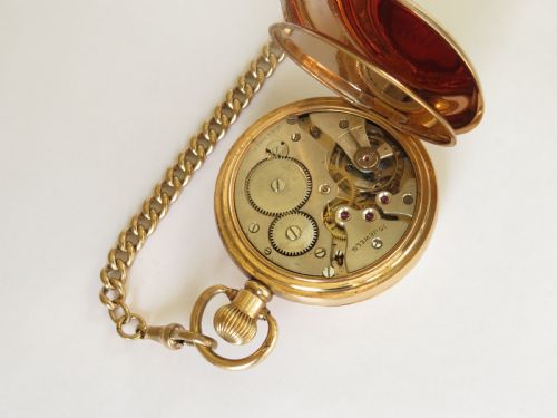 fig 2. 1930s Bravingtons Renown half hunter pocket watch and chain