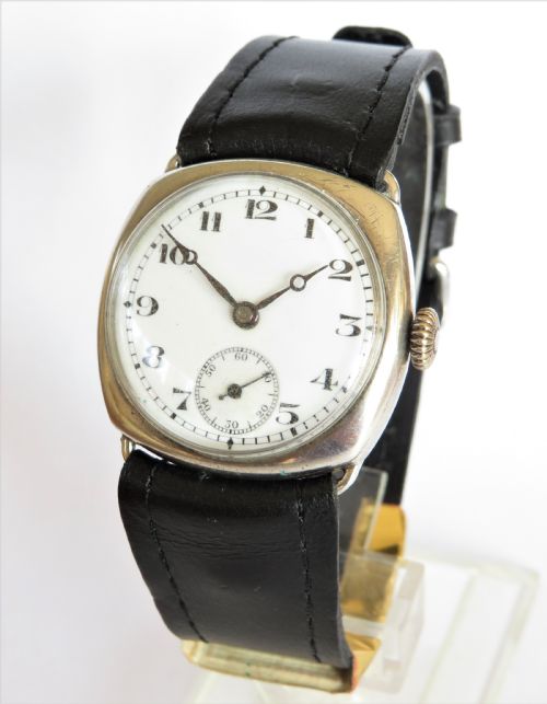 Gents Silver Cushion Cased Wrist Watch, 1927
