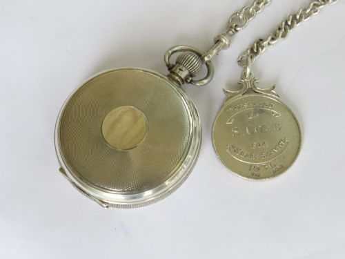 fig 2. Silver Buren pocket watch, chain and fob