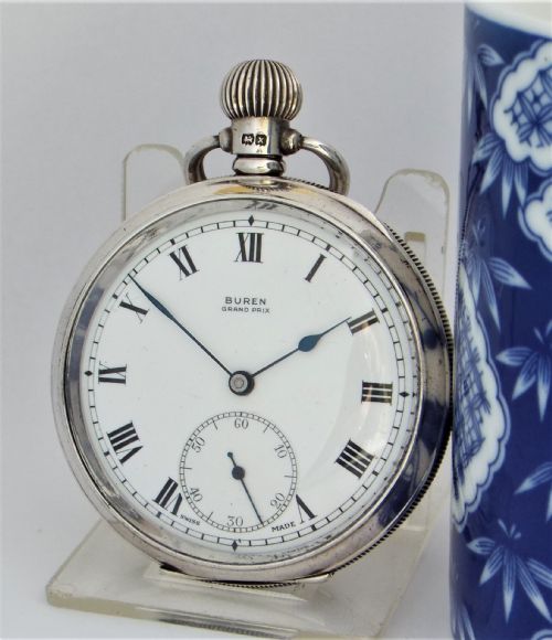 A 1950s Silver Buren Grand Prix Pocket Watch.