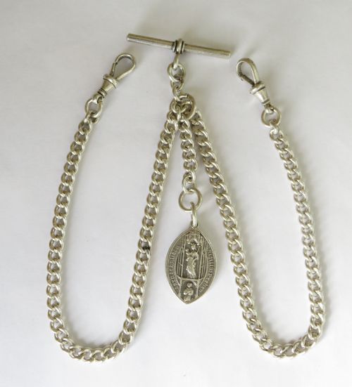 Antique Silver Watch Chain & Giggleswick Fob