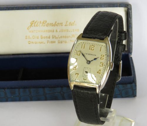 Gents 1920s J W Benson Silver Wrist Watch