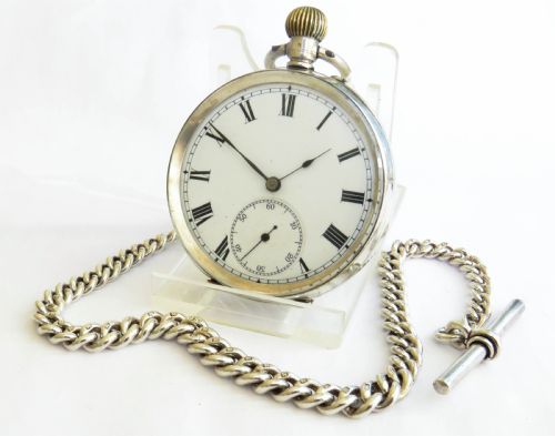 Antique Silver Pocket Watch and Chain