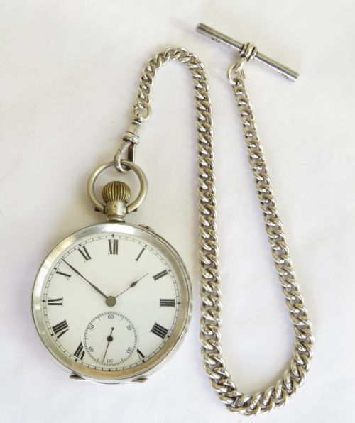 fig 1. Antique silver pocket watch and chain