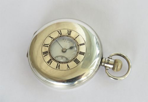 fig 1. Silver Elgin half hunter pocket watch