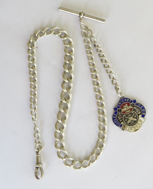 Antique Silver Pocket Watch Chain and Cricket Fob