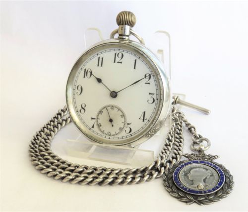 Antique Swiss Silver Pocket Watch and Chain