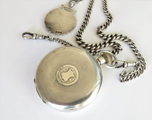 fig 2. Antique Swiss silver pocket watch and chain