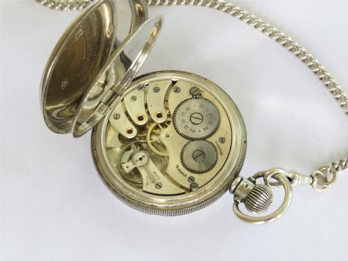 fig 1. 1933 silver Buren pocket watch and chain