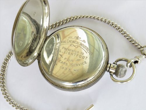 fig 2. 1933 silver Buren pocket watch and chain