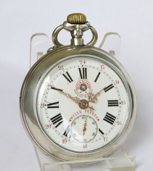 fig 1. Antique silver Wille Frères Roskopf pocket watch