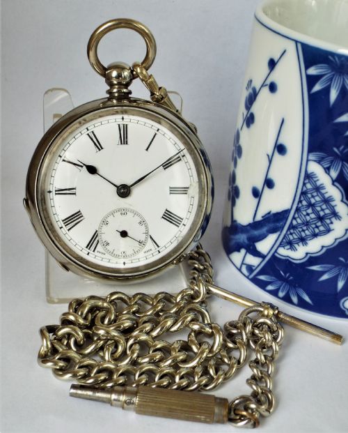 Vintage 1920s Swiss Pocket Watch & Chain.