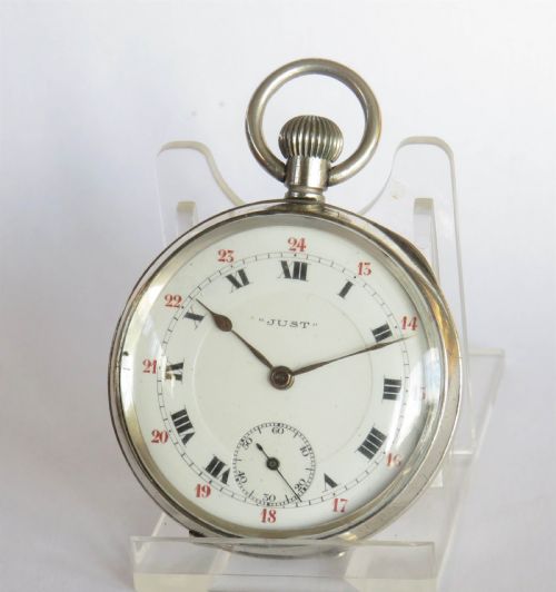 1918 Silver “Just” Pocket Watch, 24 Hour Dial