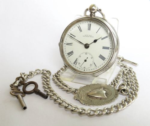 Antique Silver Waltham Pocket Watch and Chain.