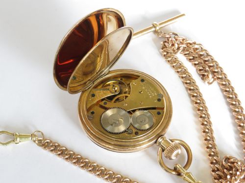 fig 2. Antique Waltham full hunter pocket watch and double albert