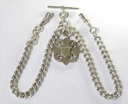 Antique Silver Double Watch Albert and Fob