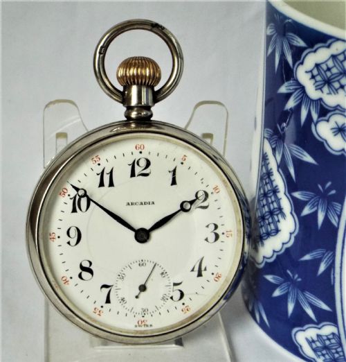 A 1924 Silver Arcadia Pocket Watch.