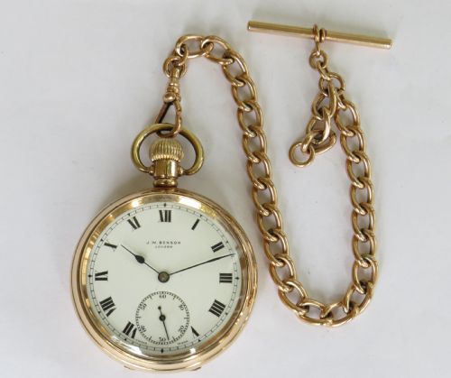 fig 1. Antique J W Benson pocket watch and chain