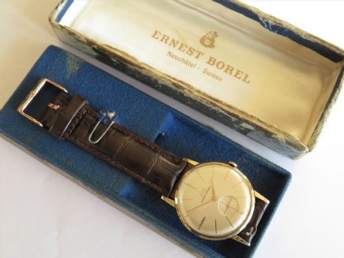 fig 1. Gents 9ct gold Ernest Borel watch with box and papers