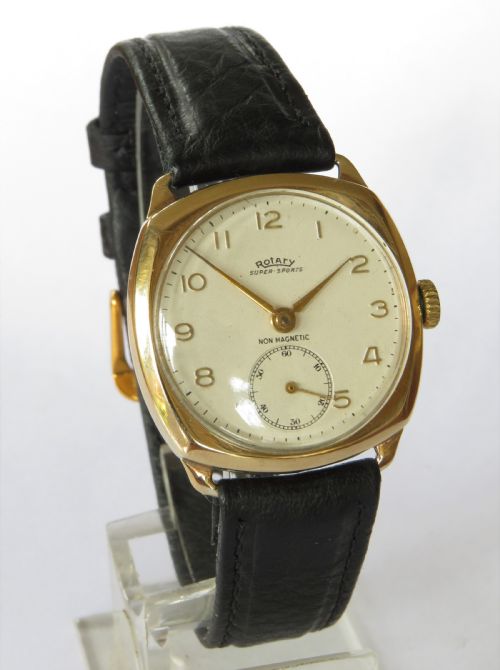 fig 1. 9ct gold Rotary Super Sports wrist watch, 1952