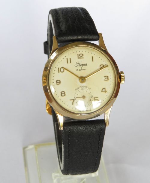 fig 1. Mid-size 9ct gold Trojan wrist watch, 1958