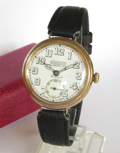 Gents 9ct Gold Colonial Wrist Watch, John Elkan