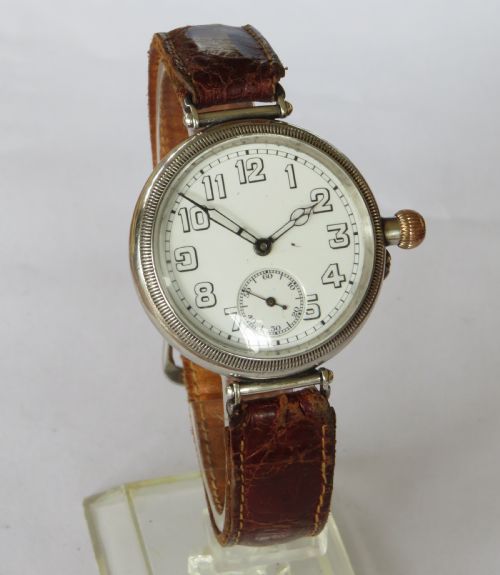 fig 1. Antique silver Longines trench watch, 1918