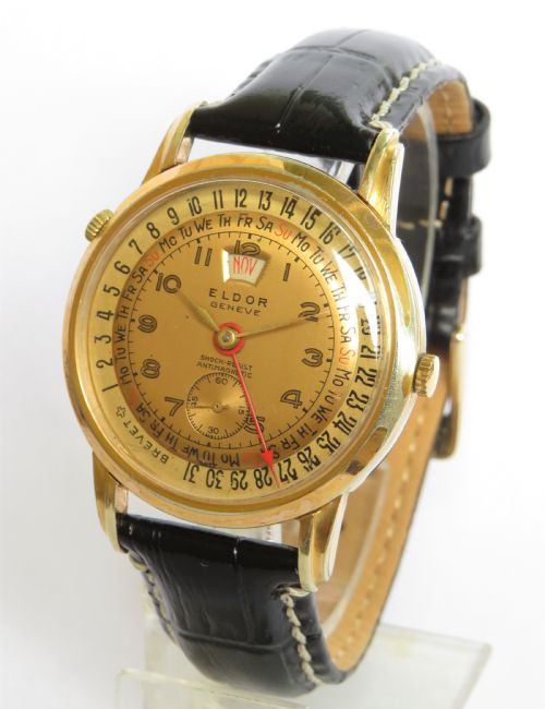 Gents 1950s Eldor Geneve Triple Date Wrist Watch