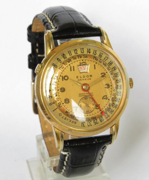 fig 1. Gents 1950s Eldor Geneve triple date wrist watch