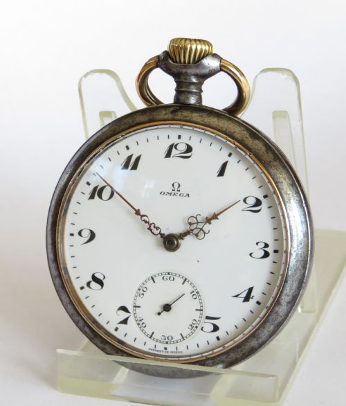 Antique Omega Gun Metal Pocket Watch