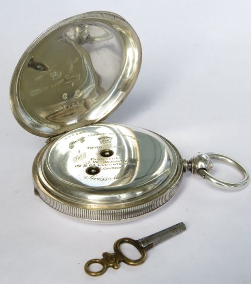 fig 1. Antique silver hunter pocket watch for J W Benson