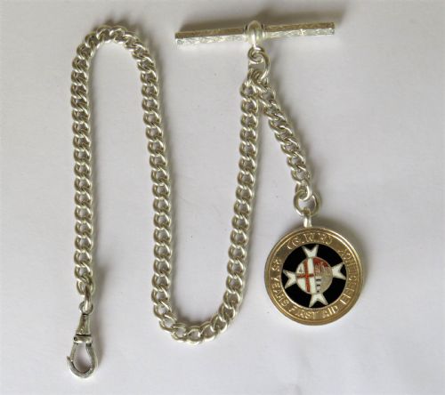 Antique Single Silver Watch Chain and Fob