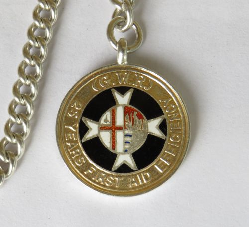 fig 1. Antique single silver watch chain and fob