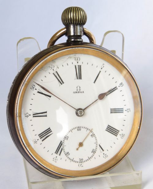 fig 1. Antique Omega gun metal pocket watch
