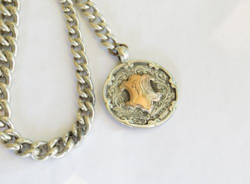 fig 1. Antique silver pocket watch chain and fob