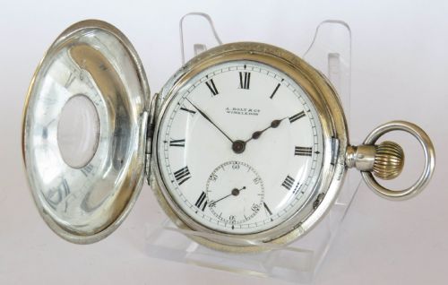Antique Denco Silver Hunter Pocket Watch, Military