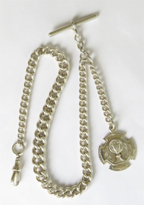 Antique Silver Pocket Watch Albert & Fob