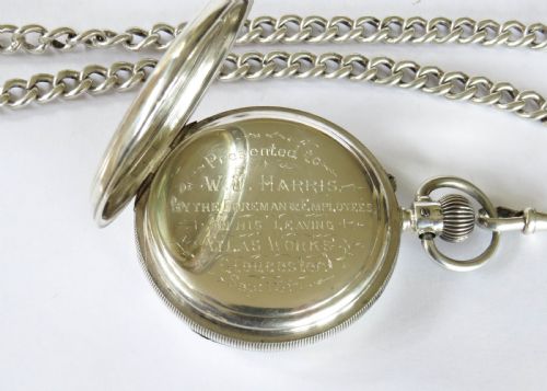 fig 1. Antique silver Ehrhardt pocket watch & chain