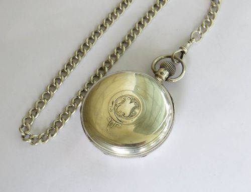 fig 3. Antique silver Ehrhardt pocket watch & chain