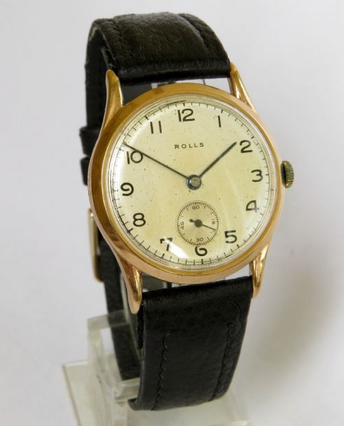 fig 1. Gents 9ct rose gold Rolls wrist watch, 1951