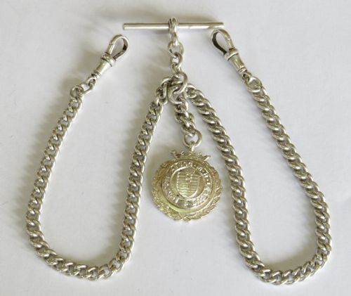 1928 Silver Double Watch Albert and Fob