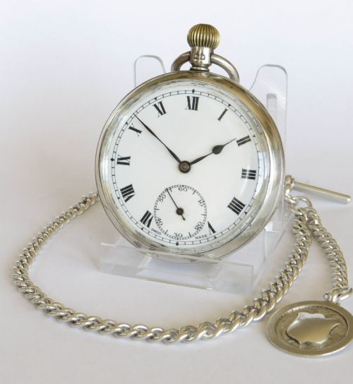 1930s Silver Pocket Watch with Chain