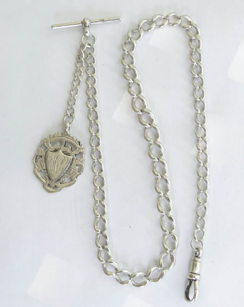 Antique Silver Watch Chain and Fob