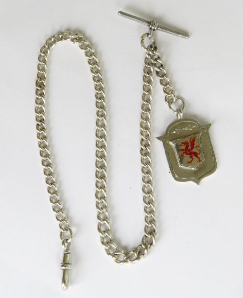 Antique Silver Watch Chain and Welsh Dragon Fob