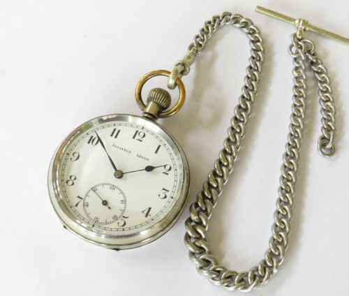 fig 1. Antique Alliance Lever pocket watch and chain