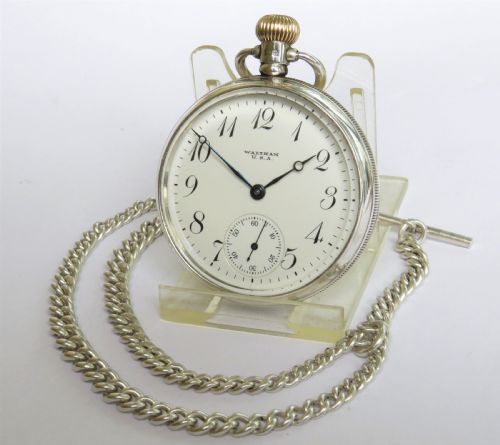 Antique Silver Waltham Pocket Watch and Chain