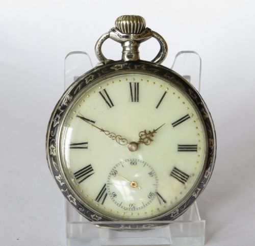 fig 1. Antique niello ware Swiss pocket watch
