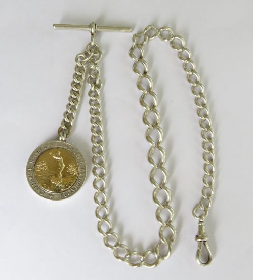 Antique Silver Watch Chain and Swimming Fob