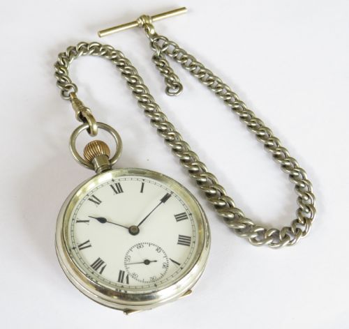 fig 1. Antique Valmor pocket watch and chain