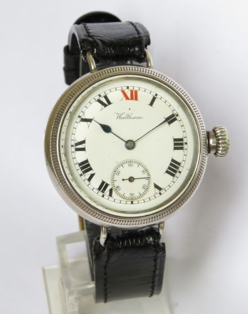 fig 1. Gents antique silver Waltham wrist watch